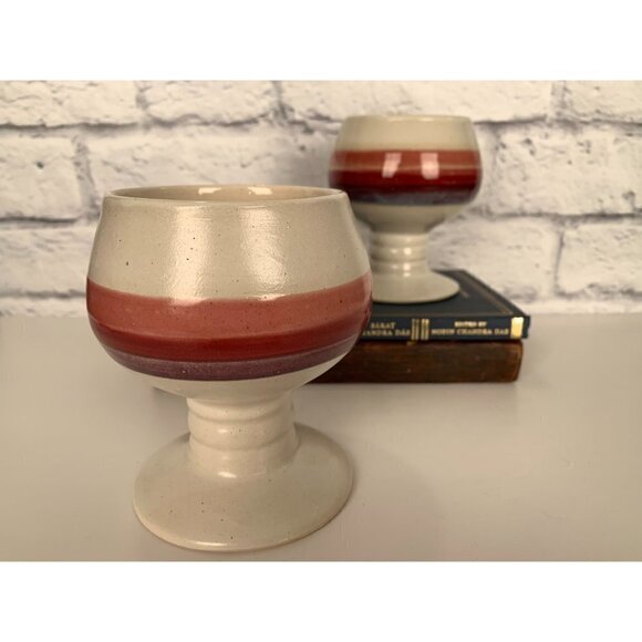 4 MCM Handmade Goblets Handpainted one pair made in Korea Yellow Red Brown - Picture 10 of 10